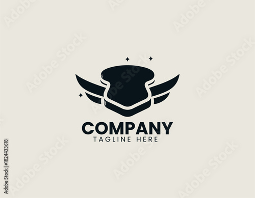 Flying sandwich illustrated with dynamic wings crafted in a clean bold black vector food logo design