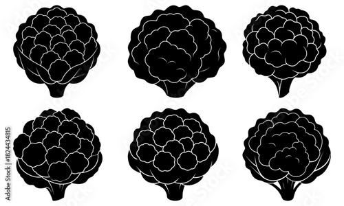 Six artichokes in black and white with detailed petal and stem structures arranged in a pattern design