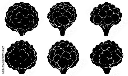 Six stylized black and white artichoke drawings arranged in a two by three grid pattern image