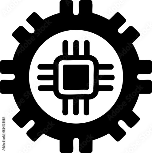 Gear icon with microchip symbolizing technology in artificial intelligence and machine learning