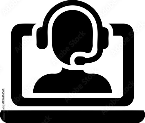 Flat black vector icon of live chat window representing customer support interaction