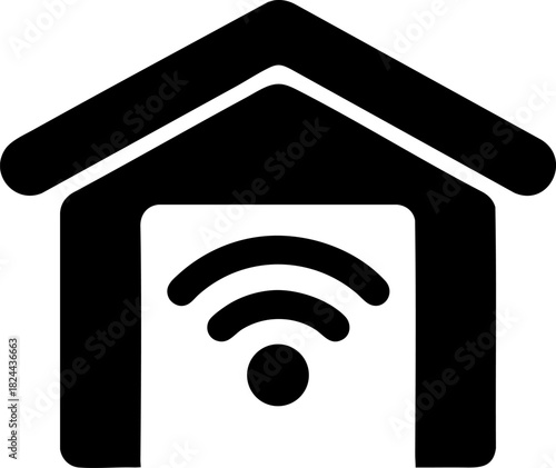 Smart garage door opener icon in a sleek black flat vector design on a white background