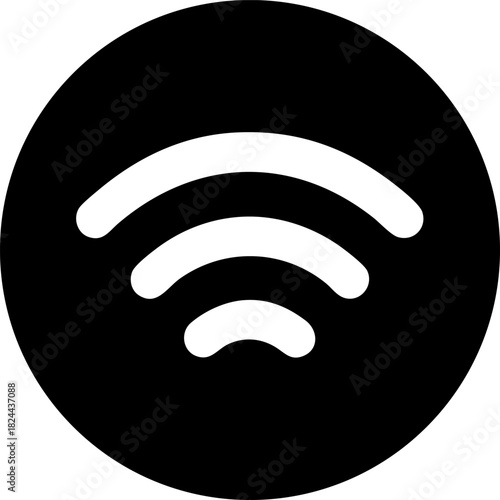 Flat black icon of contactless payment waves on a clean white background