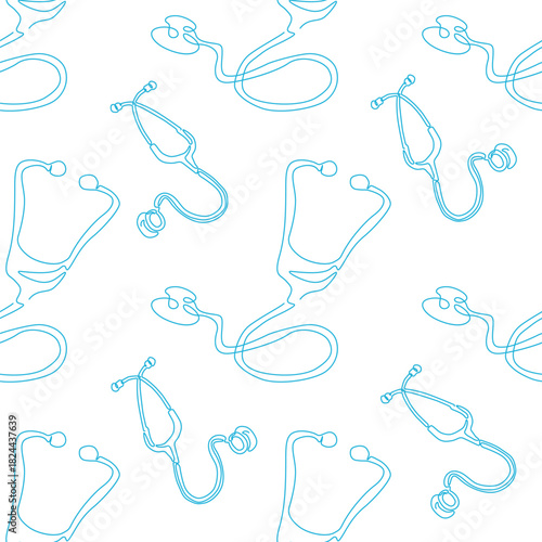 Outline stethoscope with heart symbol seamless pattern. Simple health care pattern background.