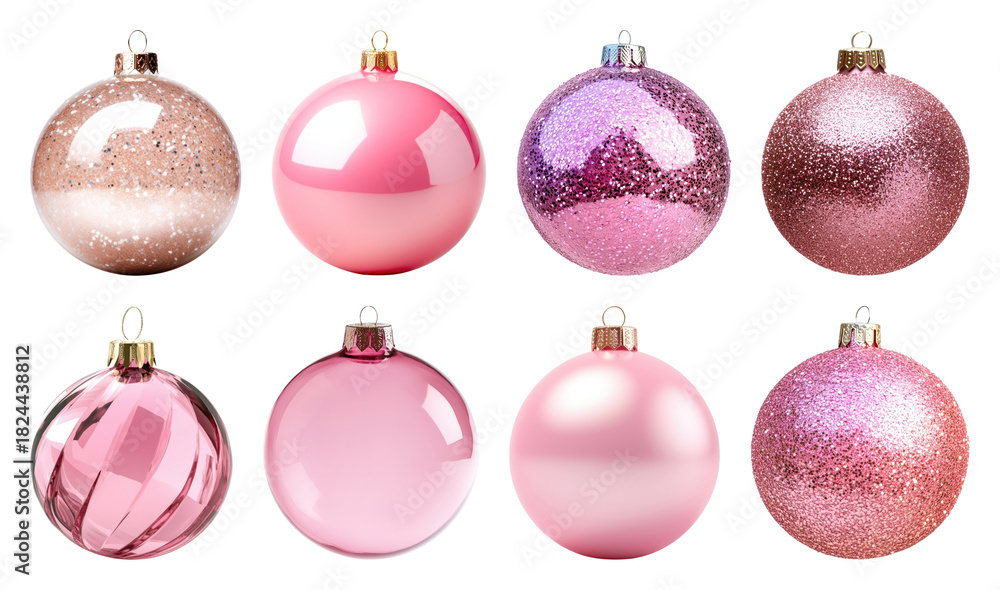 Fototapeta premium PNG Elegant pink Christmas ornaments, element set on transparent background