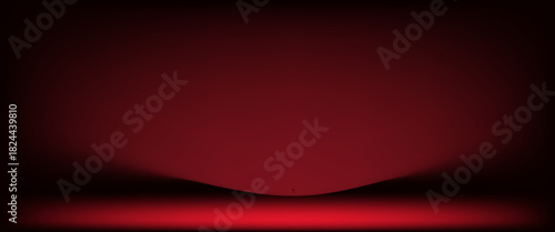 Red studio background. Abstract limbo podium studio room. Dark red gradient wall floor and spotlight scene. Showcase, promotion display. Vector stage mockup illustration