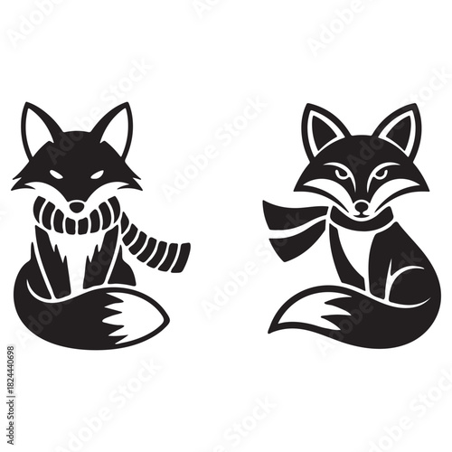 Two Stylized Foxes Wearing Scarves animal wildlife