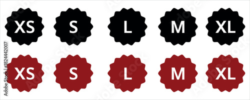 Shop trendy clothing sizes XS, S, L, M, XL for stylish outfits in black and red for fashion retail and apparel design, perfect for ecommerce stores.