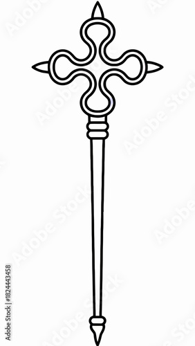 Elegant crosier scepter outline for historical illustration and design projects featuring classic monarchy and religious symbolism for creative use