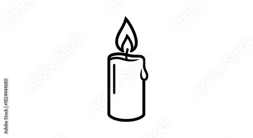 A simple black and white illustration of a lit candle with a melting wax design.