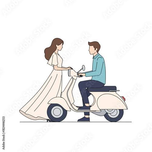 Whimsical newlyweds embark on a retro scooter adventure evoking romantic freedom and joy