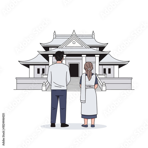 Couple admiring a cultural monument, immersed in appreciation of heritage architecture