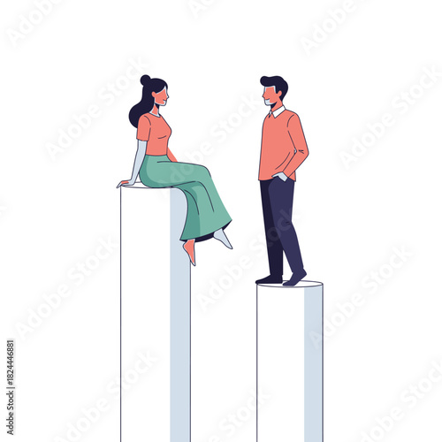 Illustrated couple separated by height showcasing gender roles and societal expectations