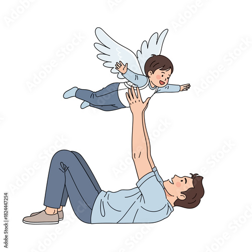 Father and son bonding moment illustration depicting dreams of flight and aspirations portrayed