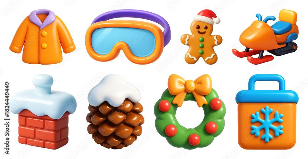 Fototapeta premium PNG Colorful winter holiday icons, element set on transparent background