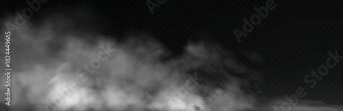 White smoke cloud overlay effect on dark background with realistic fog texture spreading along the floor.