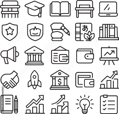 Collection of business and education icons, vector flat design elements Vector