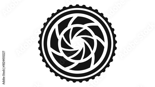 Camera lens aperture icon representing photography, videography, optical focus, professional equipment, and visual media