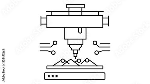 Cnc machine illustration, automated cutting, carving, and shaping system for precision manufacturing process