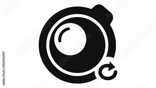 Minimalist camera filter icon with circular arrow for photo editing applications, digital ui, and photography apps