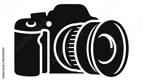 Modern dslr camera silhouette icon representing professional photography, digital capture, and visual media concepts.