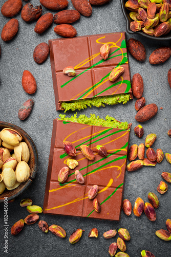 Принти на полотні Close-up of Dubai chocolate bar. Vertical photo.
