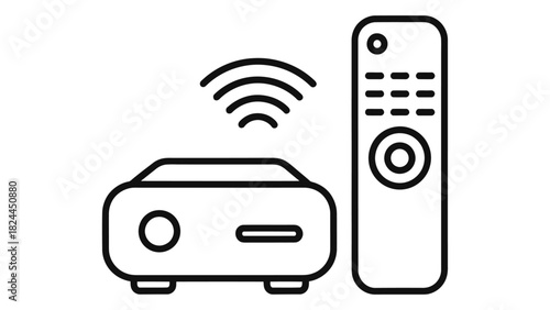 Streaming device and remote control icon illustration for online media content consumption and home entertainment.