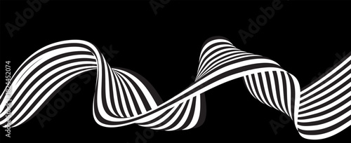 Black on white abstract perspective line wave stripes with 3d dimensional effect isolated on white. vector illustration
