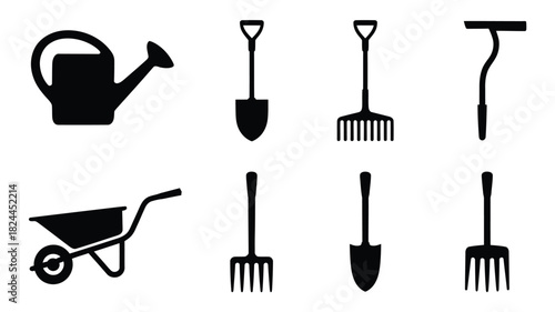 Set of gardening tool icons simple flat vector design elements isolated on white background for web and mobile apps