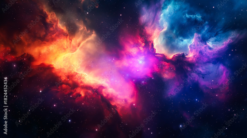 Naklejka premium Colorful Space Nebula with Distant Stars and Cosmic Clouds