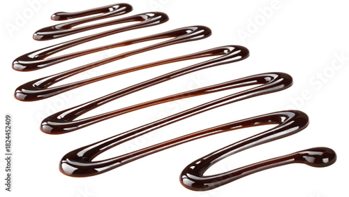 Glossy Chocolate Syrup Drizzle Pattern on Transparent Background