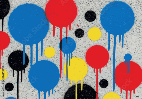 Create Spray paint graffiti blots, dots and ink splashes. Circles with drips and spray paint effect for urban street art design. Hand drawn rough ink splashes with grain texture and small blots collec