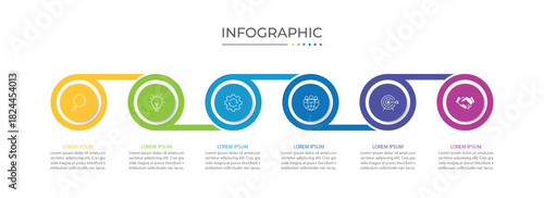 Vector infographics label design with circles and marketing icons. Process Chart. Business concept with 6 options or steps.