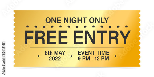 Luxury gold ticket for cinema and coupon template vector isolated.
