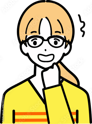 驚いている眼鏡をかけた若い女の子の上半身のイラスト