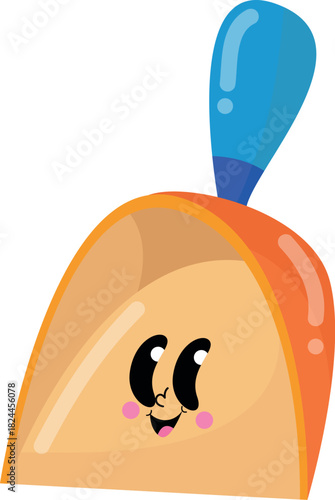 Cute orange dustpan with blue handle happy face vector