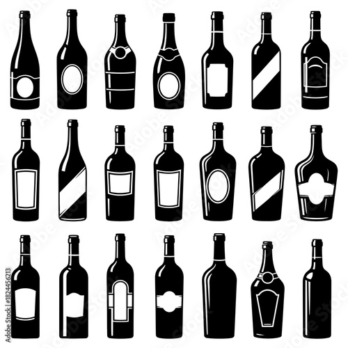 Elegance in a Bottle Wine Collection Vector Art, A refined set of wine bottle vector.