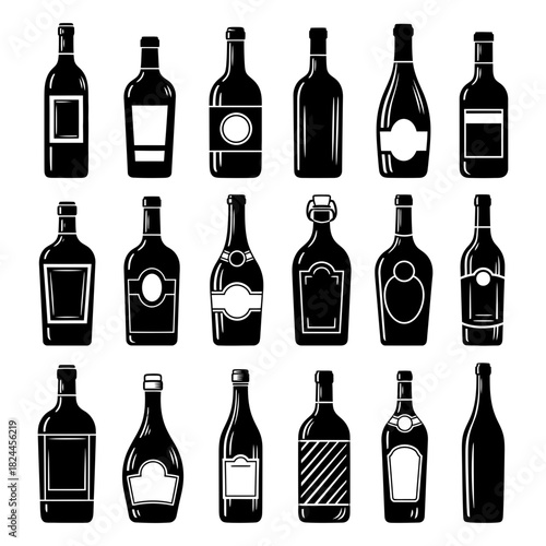 Elegance in a Bottle Wine Collection Vector Art, A refined set of wine bottle vector.