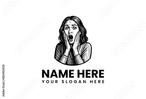 Shocked Woman with Hands on Face Vector Logo Illustration for Emotions