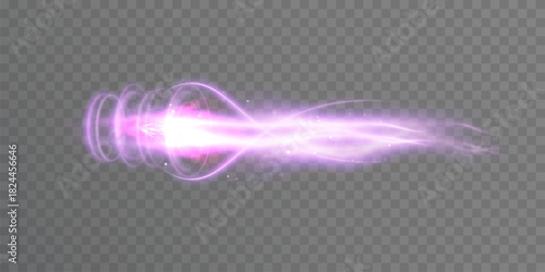 A stream of dynamic light rays creates a magical effect on a transparent background for overlays in design and illustrations.