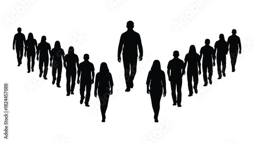 Leadership group silhouette formation isolated on white background, Vector