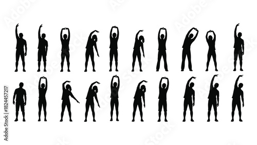 Stretching exercise silhouettes isolated on white background, Vector
