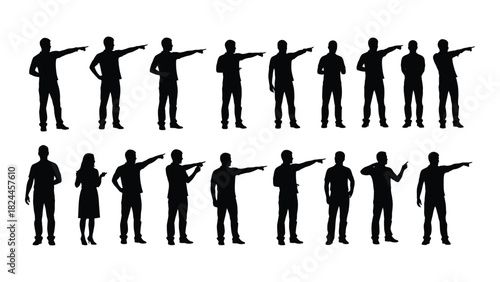 People pointing silhouettes collection isolated on white background, Vector