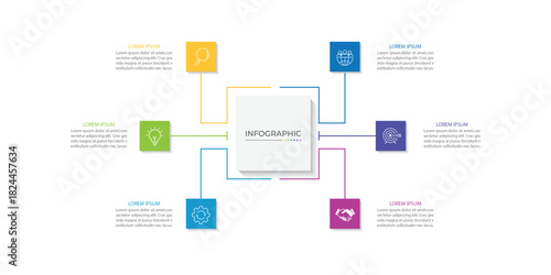 Vector Infographic label design template with icons and 6 options or steps.