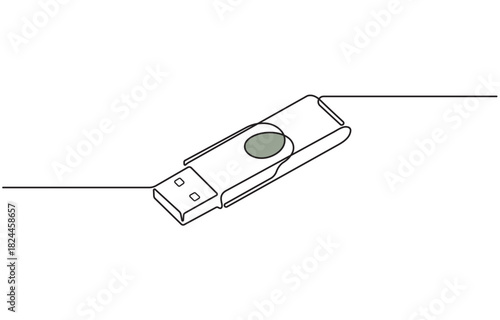 Continuous one line drawing of modern USB flash drives vector illustration, isolated on transparent background.