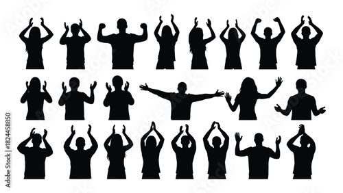 People silhouettes cheering and clapping isolated on white background, Vector