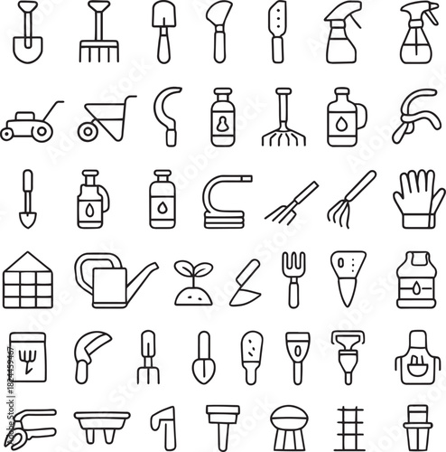 Gardening tools and equipment icons collection, flat design. Vector