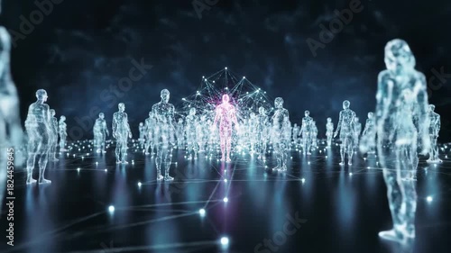 Futuristic digital avatars connecting within a virtual network for innovation concepts