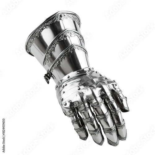 Shiny metal knight gauntlet armor isolated on transparent background