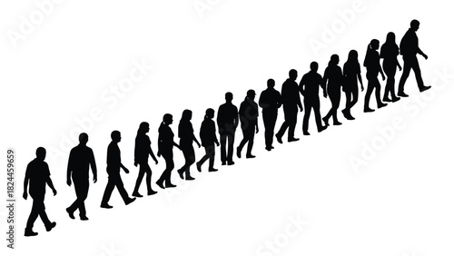 People silhouettes walking uphill isolated on white background, Vector